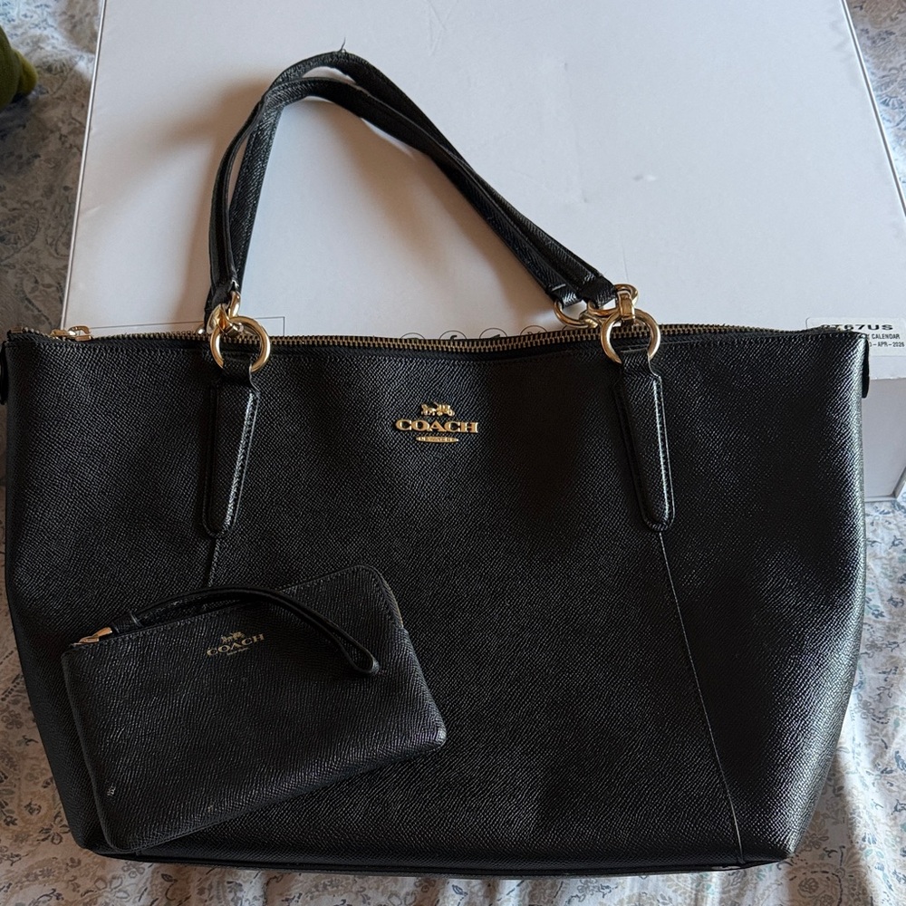 Coach Black Leather Tote with Pouch